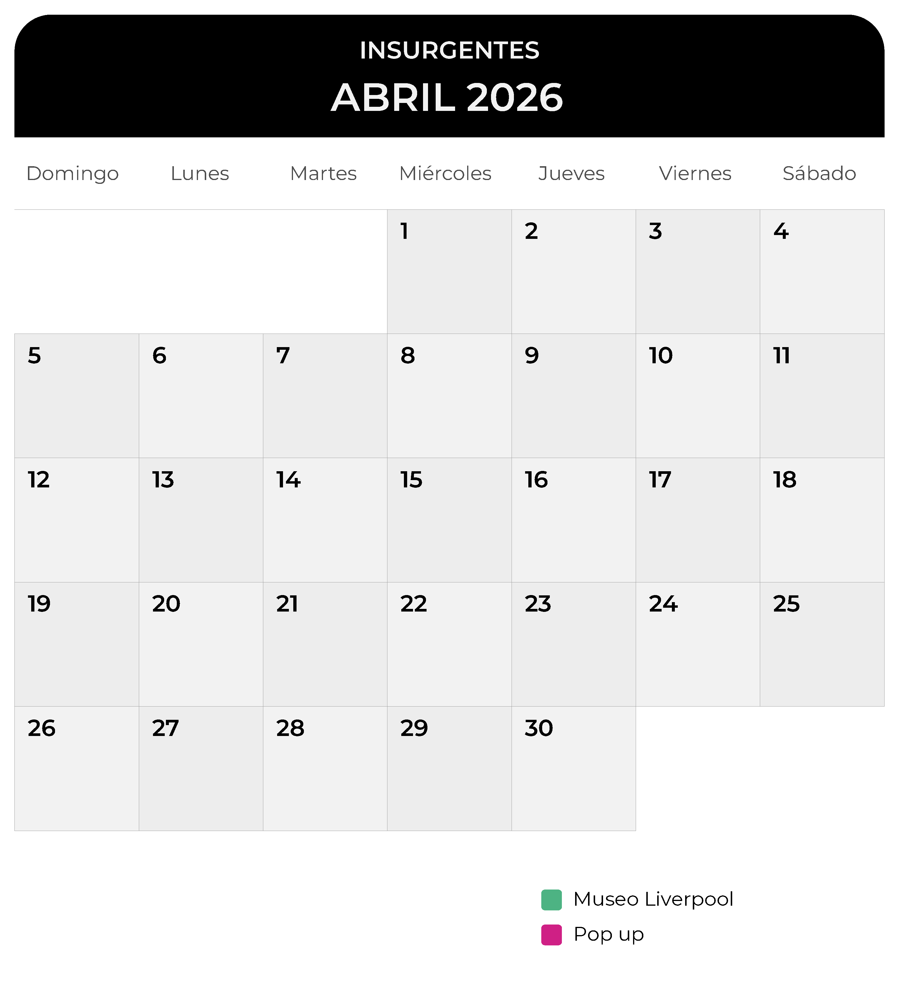 Calendario de abril Insurgentes